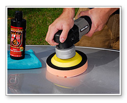 Turn the polisher at a speed of 5 or 6 and work side to side, then up and down.